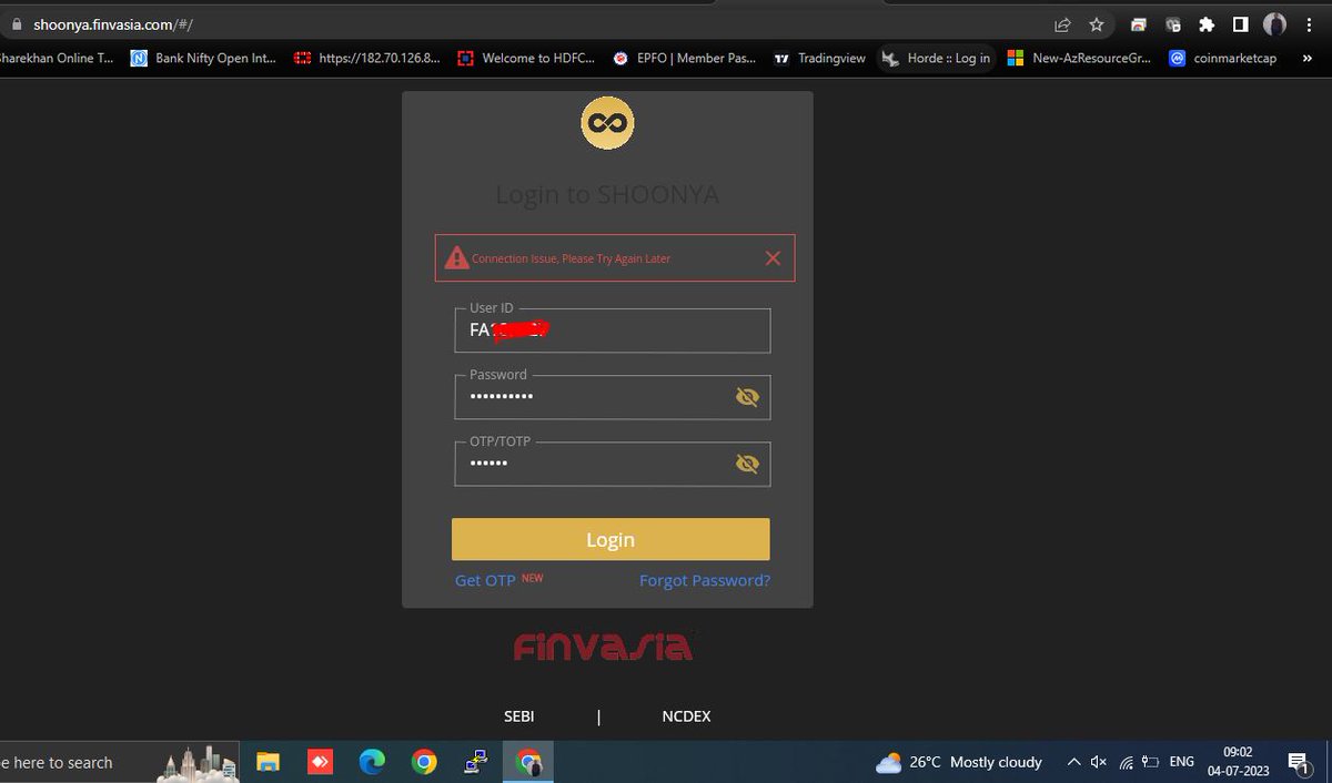 dharam183's tweet photo. @ShoonyaApp @FINVASIA Again shoonya by Finvasia App and Web is not working since this morning... https://t.co/ZS6X3hOjxc