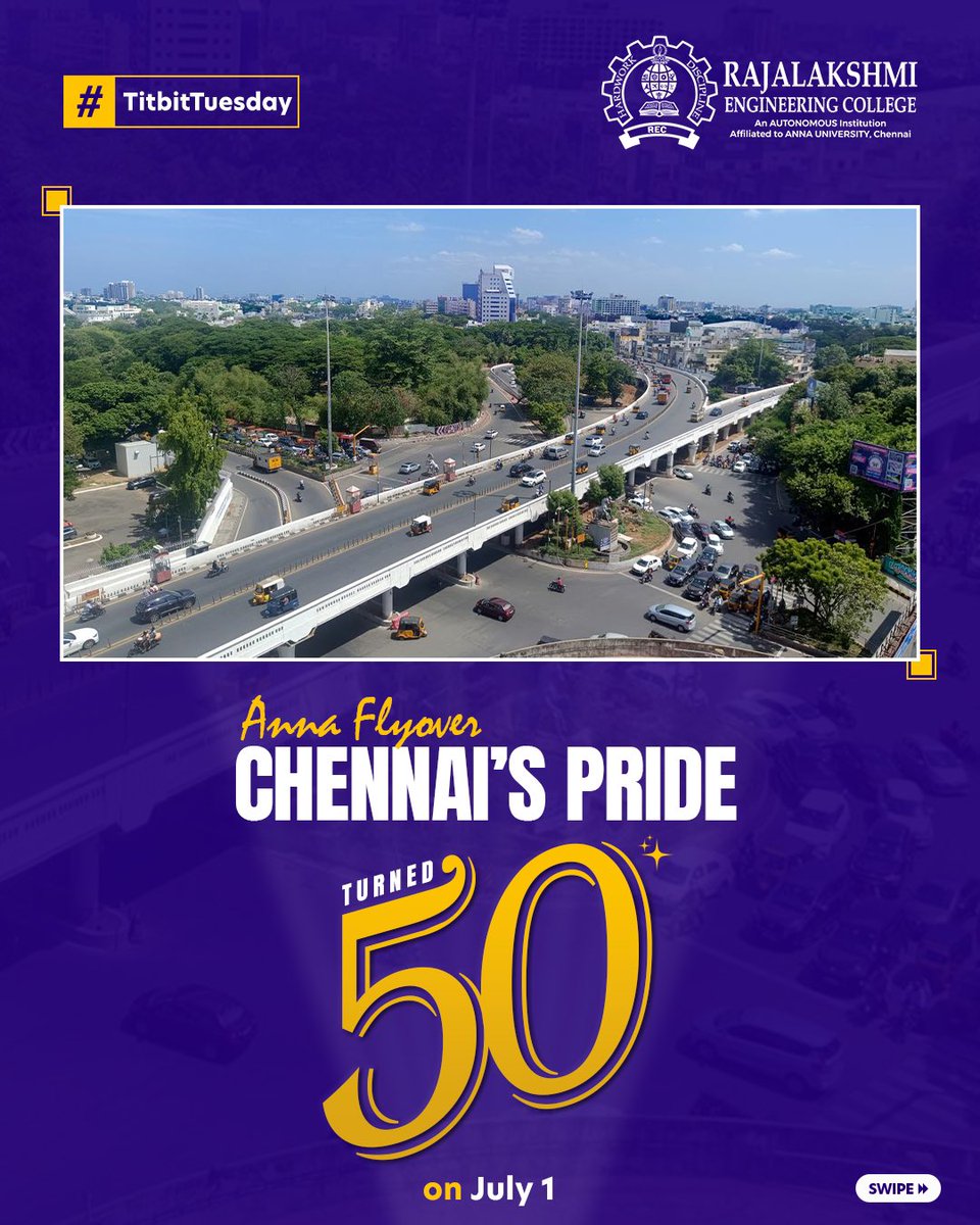 myrecchennai's tweet image. 𝗢𝗻𝗲 𝗼𝗳 𝗖𝗵𝗲𝗻𝗻𝗮𝗶&apos;𝘀 𝗺𝗼𝘀𝘁 𝗶𝗰𝗼𝗻𝗶𝗰 𝗹𝗮𝗻𝗱𝗺𝗮𝗿𝗸𝘀, 𝘁𝗵𝗲 𝗔𝗻𝗻𝗮 𝗳𝗹𝘆𝗼𝘃𝗲𝗿, 𝗰𝗼𝗺𝗺𝗲𝗺𝗼𝗿𝗮𝘁𝗲𝗱 𝗶𝘁𝘀 𝟱𝟬𝘁𝗵 𝗮𝗻𝗻𝗶𝘃𝗲𝗿𝘀𝗮𝗿𝘆 𝘁𝗵𝗶𝘀 𝘆𝗲𝗮𝗿 𝗼𝗻 𝗝𝘂𝗹𝘆 𝟭𝘀𝘁

#anna #annaflyover #50years #flyover 
#REC #naac #Rajalakshmiinstitution