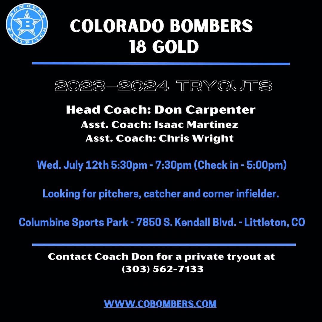 New coach!!! We are excited to announce the Head Coach for our 18 Gold team. Welcome Don Carpenter and Isaac Martinez to the Bombers family!! 💣
