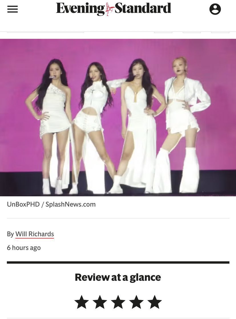 BLACKPINKCNTRAL's tweet photo. .@BLACKPINK’s #BLACKPINKxBSTHydePark rave critical acclaimed reviews:

BBC UK: Positive Review
Evening Standard: ⭐️⭐️⭐️⭐️⭐️
i Newspaper: ⭐️⭐️⭐️⭐️⭐️
The Telegraph: ⭐️⭐️⭐️⭐️ ☆
Metro UK: ⭐️⭐️⭐️⭐️ ☆
NME: ⭐️⭐️⭐️⭐️ ☆
Islington Gazette: ⭐️⭐️⭐️⭐️ ☆ https://t.co/3Te4srlaF1