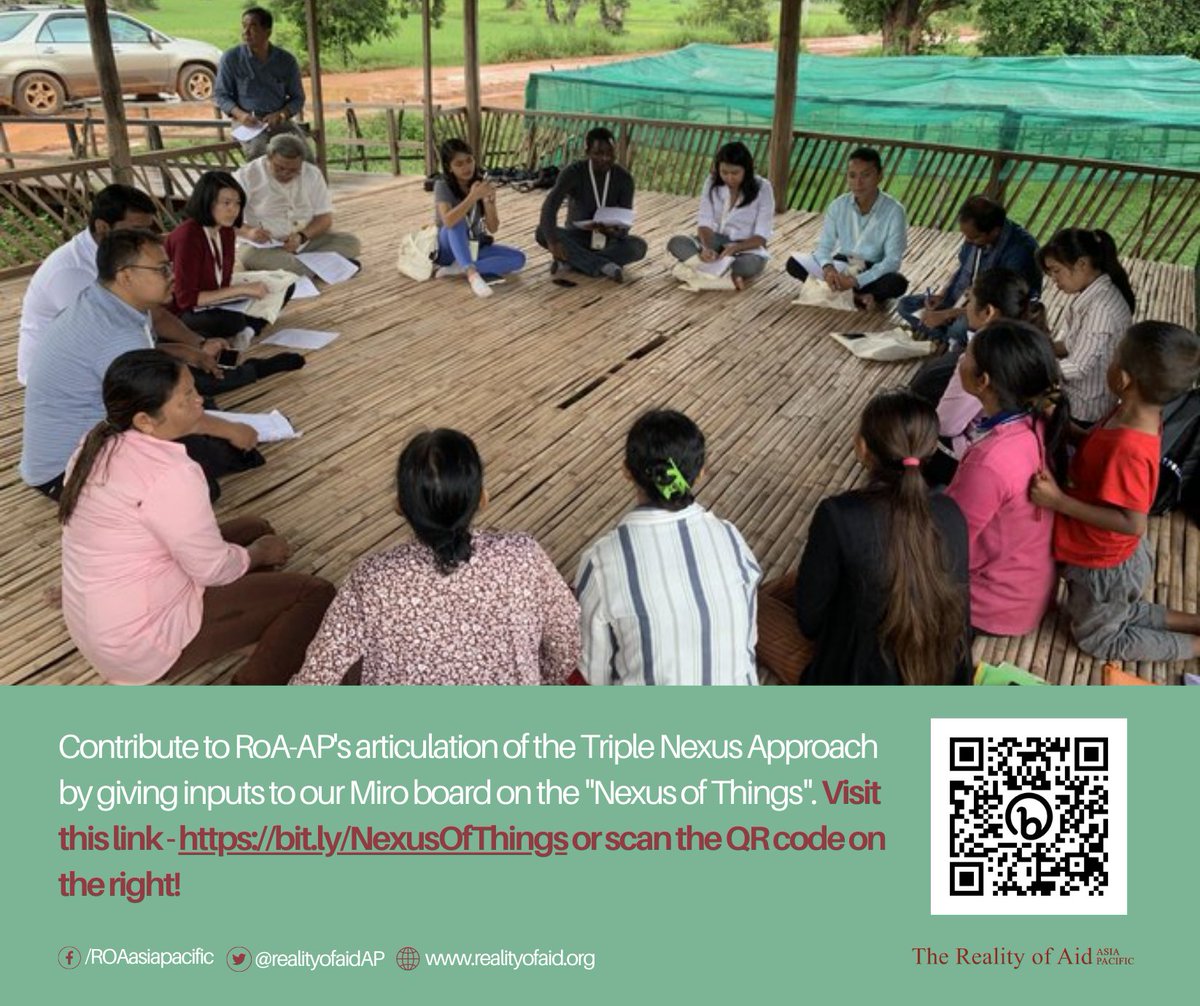As RoA-AP continues to develop its articulation of the #TripleNexus Approach, we call on development-oriented CSOs to give inputs to our Miro board tackling the 'Nexus of Things' surrounding conflict 🗣️

Visit this link (bit.ly/NexusOfThings) or scan the QR code ⤵️