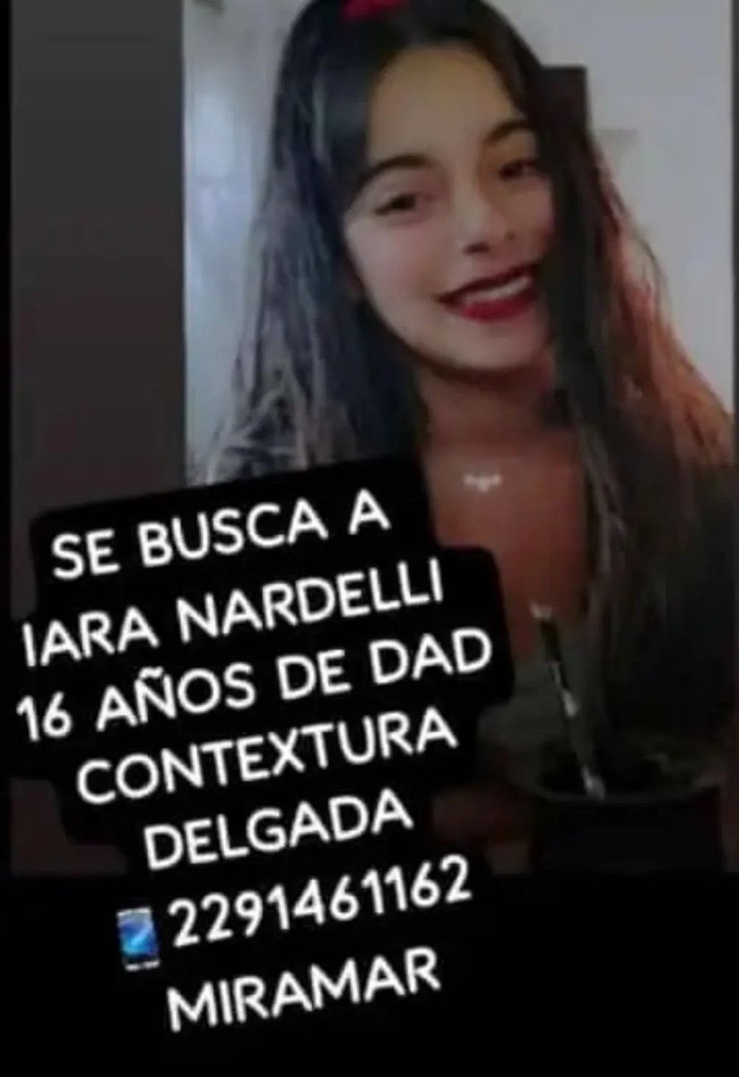desaparecidaorg's tweet photo. Iara Nardelli tiene 16 años, desapareció el 2/7 en Miramar, provincia de Buenos Aires. Es delgada. Por favor compartir, y si la ven o tienen información, avisar #URGENTE al ☎ 2291461162, o 911

#Miramar #BuenosAires https://t.co/MXZNdzlvDV