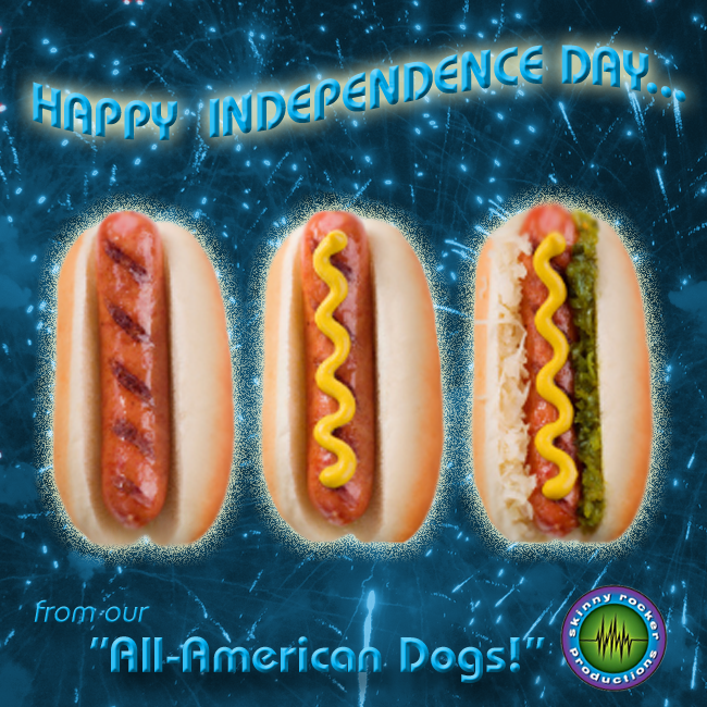 SkinnyRockerPro's tweet photo. We KNOW you fully expect to see our adorable #ProductionPups all decked out for holidays. So, to give these hard-working pups a holiday for #IndependenceDay, we decided to salute the festivities with some OTHER "All-American Dogs!" https://t.co/SAyco1XU7V