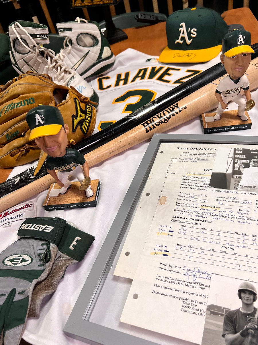 norcalnodders's tweet photo. Chavy + player bobbleheads + gamer gear is pretty cool. I scored some batting gloves so I made an homage post with his first SGA bobblehead. 

The good ole days #ericchavez #athletics https://t.co/3GnnainZKX