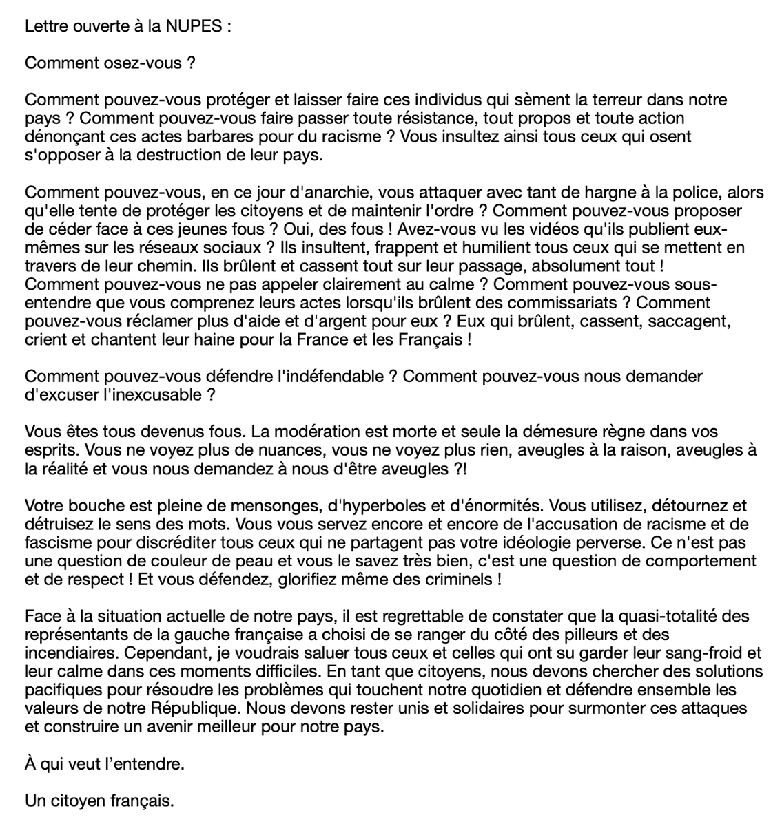 UnCitoyen_fr's tweet photo. @RaquelGarridoFr Lettre ouverte à la NUPES : #france #emeutes #nahel #nupes #lfi #Melenchon https://t.co/FkkotRS67s