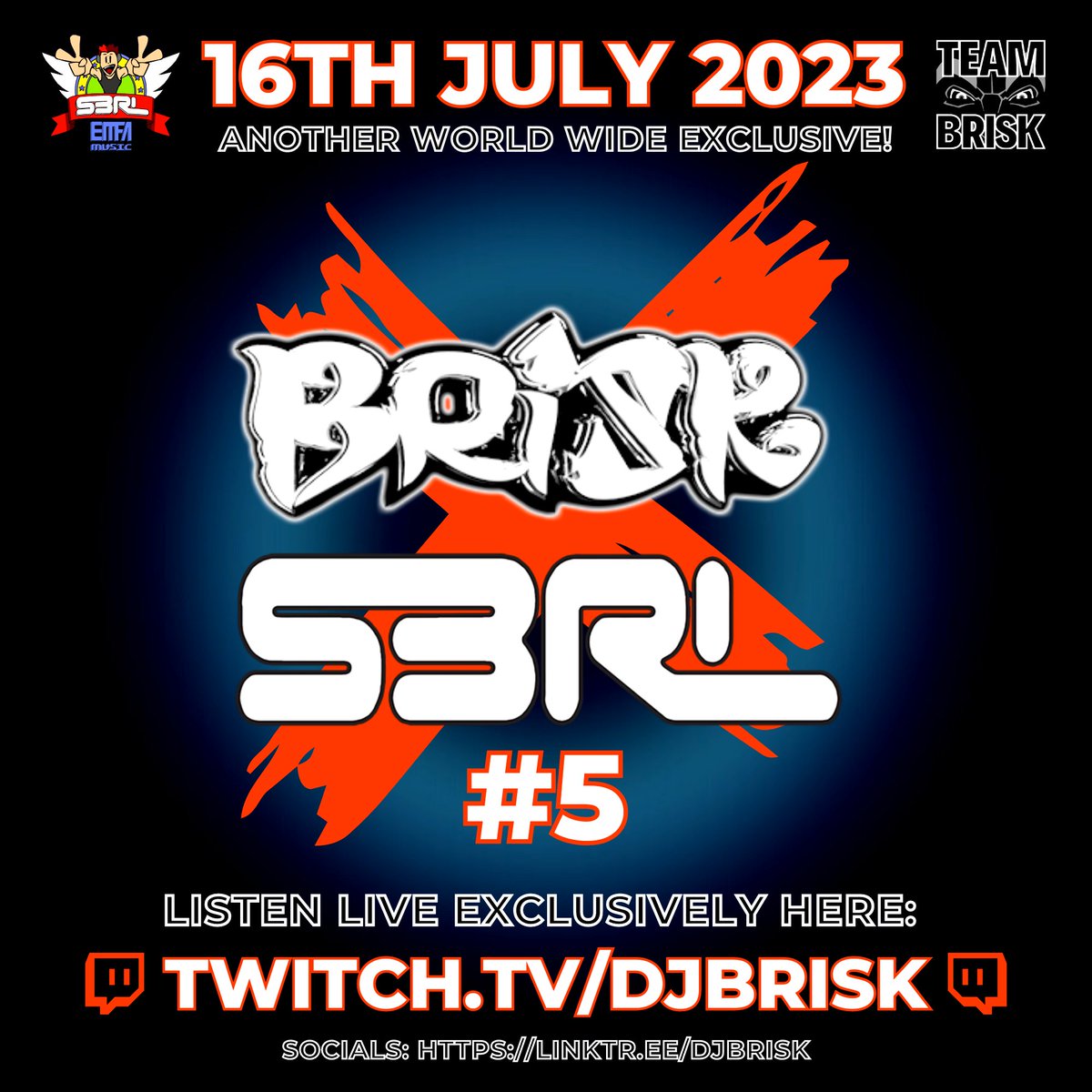 Save the date. More info to follow… #Brisk #S3RL #Part5 #Back2Back #Live #DJ #Set #Livestreaming #World #Exclusive #Twitch #TeamBriskDJs <a href="/TwitchMusic/">Twitch Music</a> <a href="/S3RL_DJ/">S3RL</a> 😍