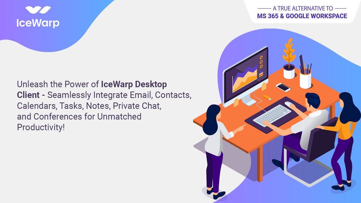 IceWarp_IN's tweet image. Boost your productivity with IceWarp Desktop Client! Seamlessly integrate email, contacts, calendars, tasks, notes, private chat, and conferences into one powerful platform. Unleash the power of IceWarp for unmatched efficiency and collaboration.

#icewarp #desktopclient