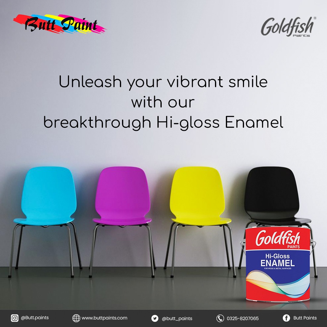 Unleash Your Vibrant Smile With Our Breakthrough Hi-Gloss Enamel!

Because “#wepaintdreams” #buttpaintsindustry #goldfishpaints #superemulsion #besteverpaint #bestpaint #qualitypaint #beautifulwalls #enamel #wallpaint #syntheticenamel #paintmanufacturer #عوام_نہیں_مان_رہی