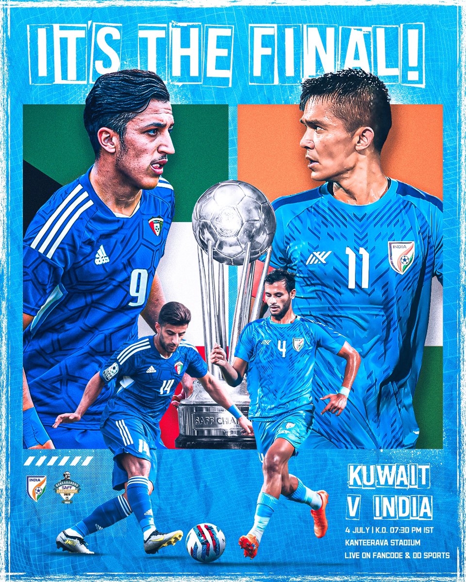 ɪᴛ ᴀʟʟ ᴄᴏᴍᴇꜱ ᴅᴏᴡɴ ᴛᴏ ᴛʜɪꜱ 🔥⚔️ The #BlueTigers 🐯 take on Kuwait for the #SAFFChampionship2023 FINAL 🏆🤩😍 Watch the match LIVE on @FanCode and @ddsportschannel 📱📺 #KUWIND #IndianFootball