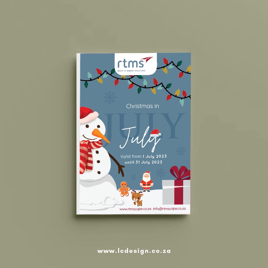 LCDesign10's tweet image. We love working with RTMS and doing their quarterly catalogue design. This Christmas in July catalogue was completed last week and is ready to be sent to their clients for their latest specials. 🙌

 👉 lcdesign.co.za

#lcdesign #lcdesignsa #tellingyourstoryvisually