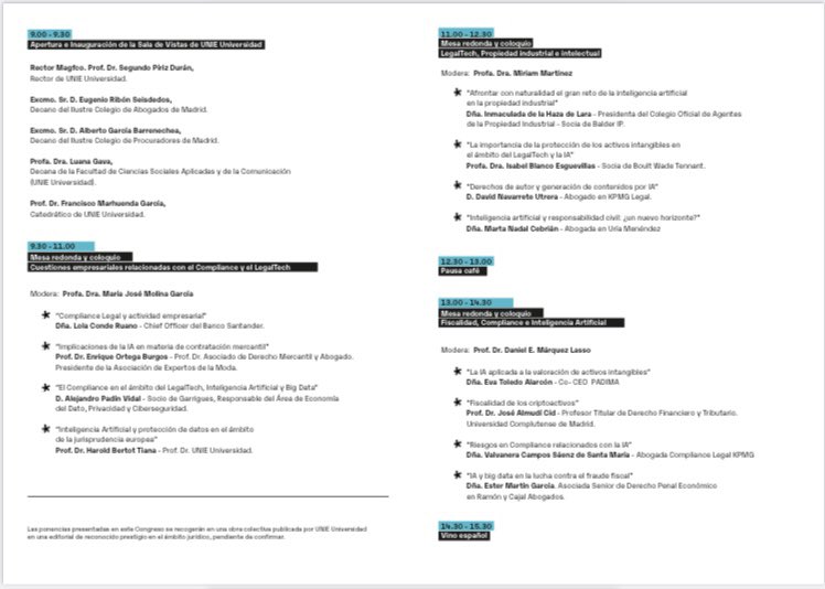 De interés. Mañana celebramos en <a href="/UNIEUniversidad/">UNIE Universidad</a> el I Congreso en Derecho Empresarial: Inteligencia Artificial, LegalTech y Compliance #InteligenciaArtificial #LegalTech #Compliance #SistemaLegal

Inscripciones en: clencina@universidadunie.com