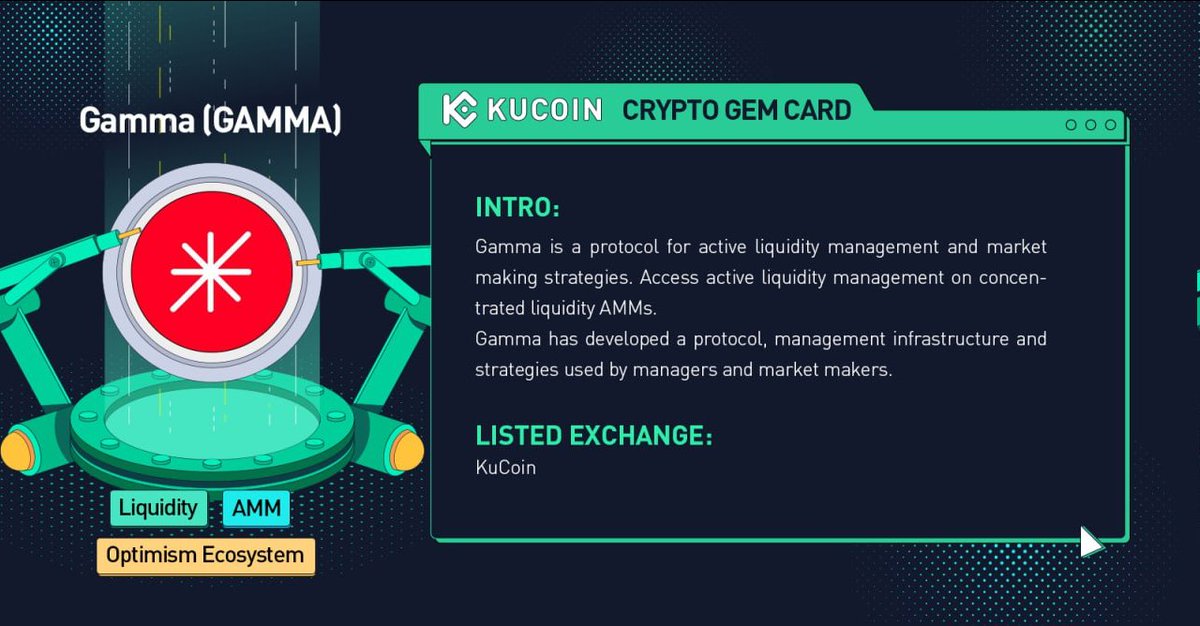 YuriNishida5's tweet photo. $GAMMA trading is now live on #KuCoin!
🚀GAMMA/USDT: https://t.co/uNSiCtlwCb
#Liquidity #AMM #OptimismEcosystem #Crypto $BCH $DGB $OXT $MMM $TROY $BTC $FUN $PEPE $BNB $FTT $ETH $FXS $MAV $ARB $OP $KEKE $LTC $XVG $RGT $MKR $GCR $PENDLE $AOT $OOKI https://t.co/eDED5MgKud
