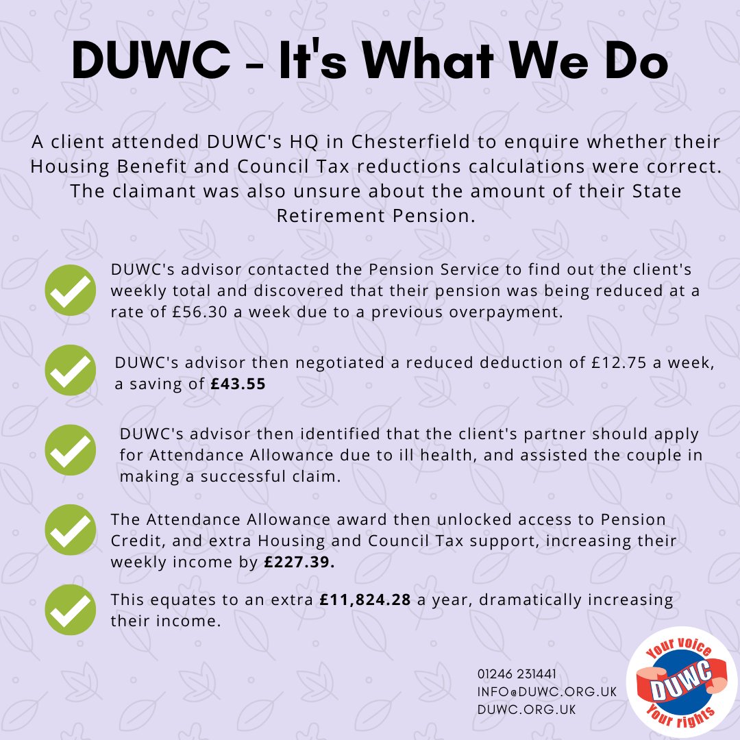 A case study which shows that you can walk into DUWC's doors and drastically improve your financial situation.

£19 billion goes unclaimed in welfare benefits EVERY YEAR - and our mission is to help residents access these funds.

#benefits #universalcredit #pensioncredit #dwp