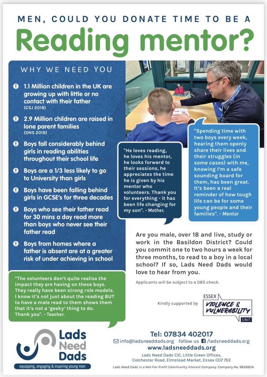 Lads Need Dads: Men, could you donate time to be a reading mentor?