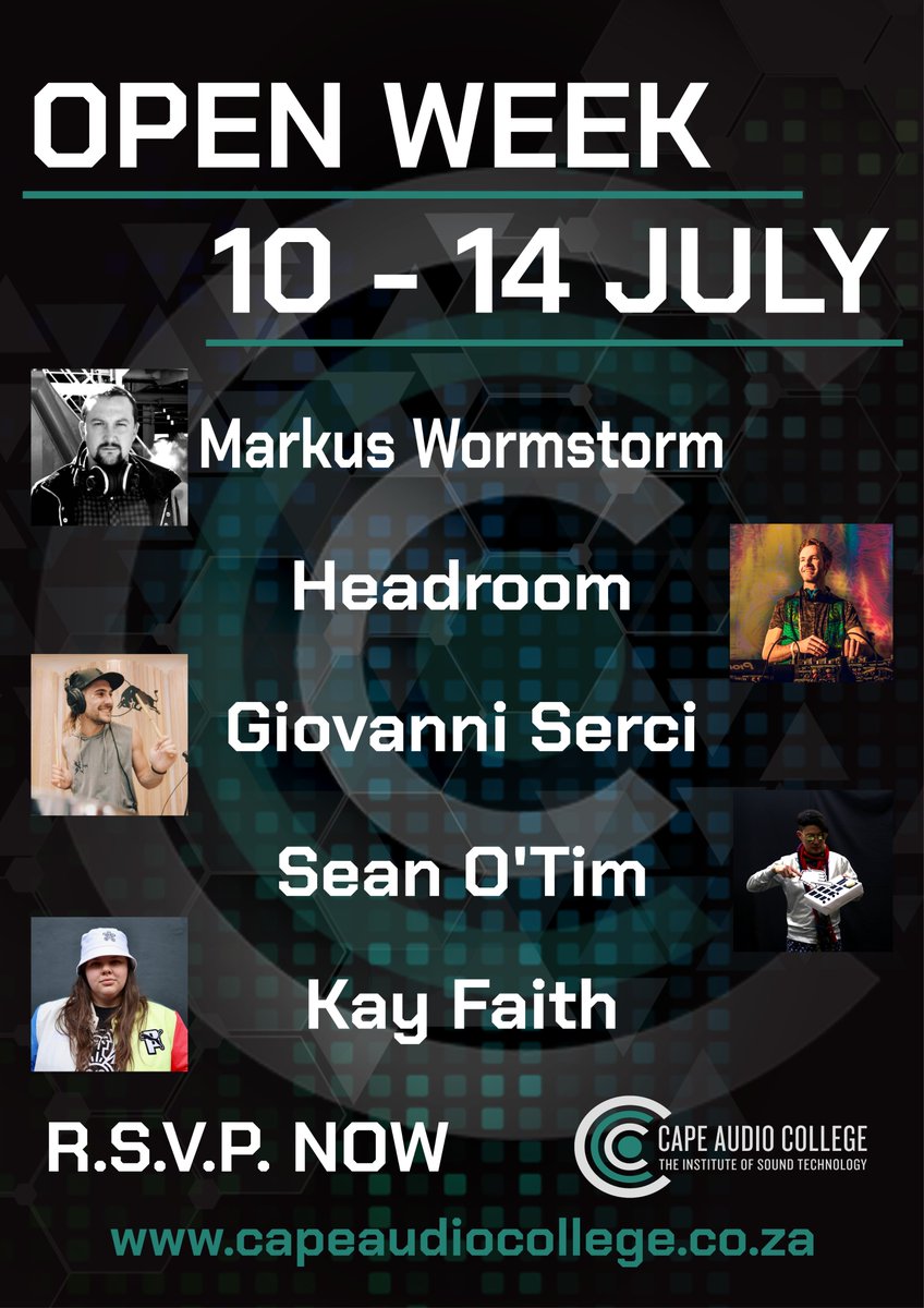 Mon 10th July 10:00am  - Markus Wormstorm (Honeymoon Studios)
Tues 11th July 10:00am  - Adam Metcalf (Headroom)
Wed 12th July 10am - Giovanni Serci (Soundcast Studio)
Thurs 13th July 10:00am  - Sean Ou Tim (Mr. Sakitumi)
Fri 14th July 10am - Kay Faith