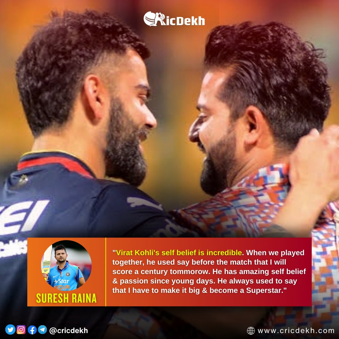 cricdekh's tweet photo. Suresh Raina earmarked Virat Kohli about his self belief and passion since young days to do something big in his entire carrier.
#sureshraina #viratkohli #SpiritOfCricket #cricdekh https://t.co/FOUmW12Tz3
