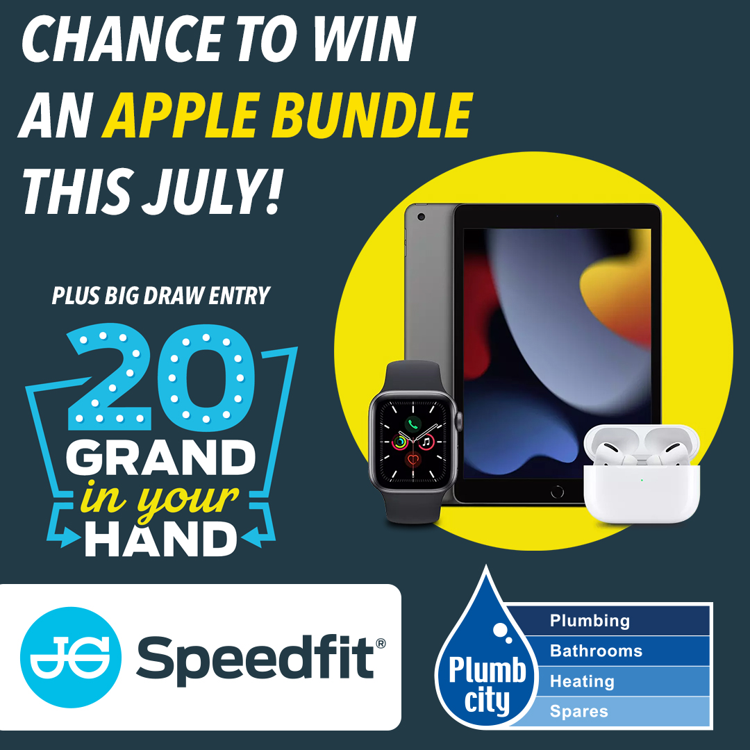 There's a chance to win an APPLE TECH BUNDLE (worth £1k) with JG SPEEDFIT this July! Purchase a promo 10 pack of 15mm Equal Elbows from your local Plumbcity to enter their prize draw (+ £20k prize draw entry). T&Cs apply. zurl.co/aFRf #plumbing #fittings 
@JGSpeedfit