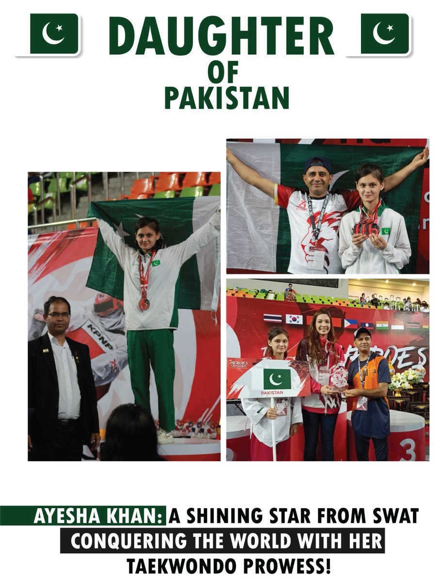 CrossSwordz's tweet photo. Proud moment for Pakistan! 🇵🇰 Ayesha Ayaz, the daughter of our nation, has been dominating the taekwondo scene since age of 8. With 7 international medals under her belt, including golds in Dubai & silvers & bronzes in Thailand, she's a true inspiration! 🥋🌍 #DaughterOfPakistan https://t.co/34zNDK0WaZ