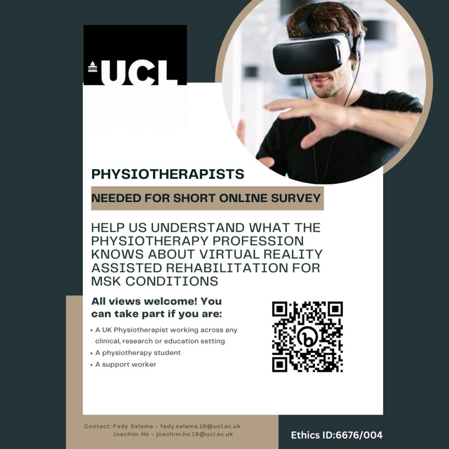 KatieMonnington's tweet photo. UK MSK Physiotherapists- please see the link below for a short online survey about Virtual Reality Assisted Rehabilitation. Thank you for your time completing this.
https://t.co/dUwr9O8XfP
@AnjuJaggi @awgilbert11 @HipLucie @UKHipNetwork @vicki_nadarajah @davison_barry @RMTehrany https://t.co/BMbdpcuALj