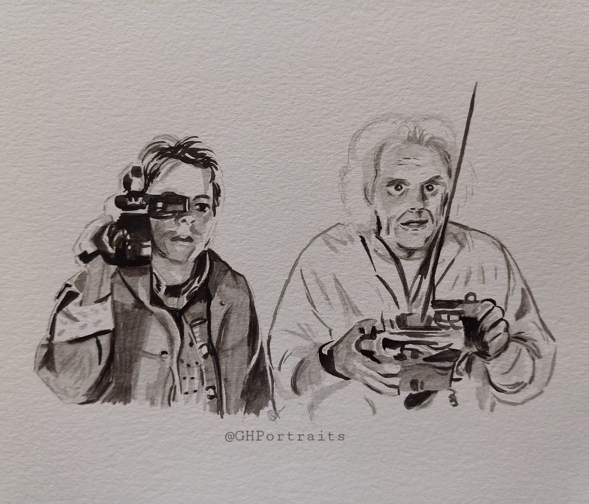 38 years of #BackToTheFuture Had lots of fun doing this little art piece this morning📹☢️🎸⌚️❤️ #MichaelJFox #ChristopherLloyd #bttf #MartyMcfly #DocEmmettBrown #backintime #fanart #movieart #myart