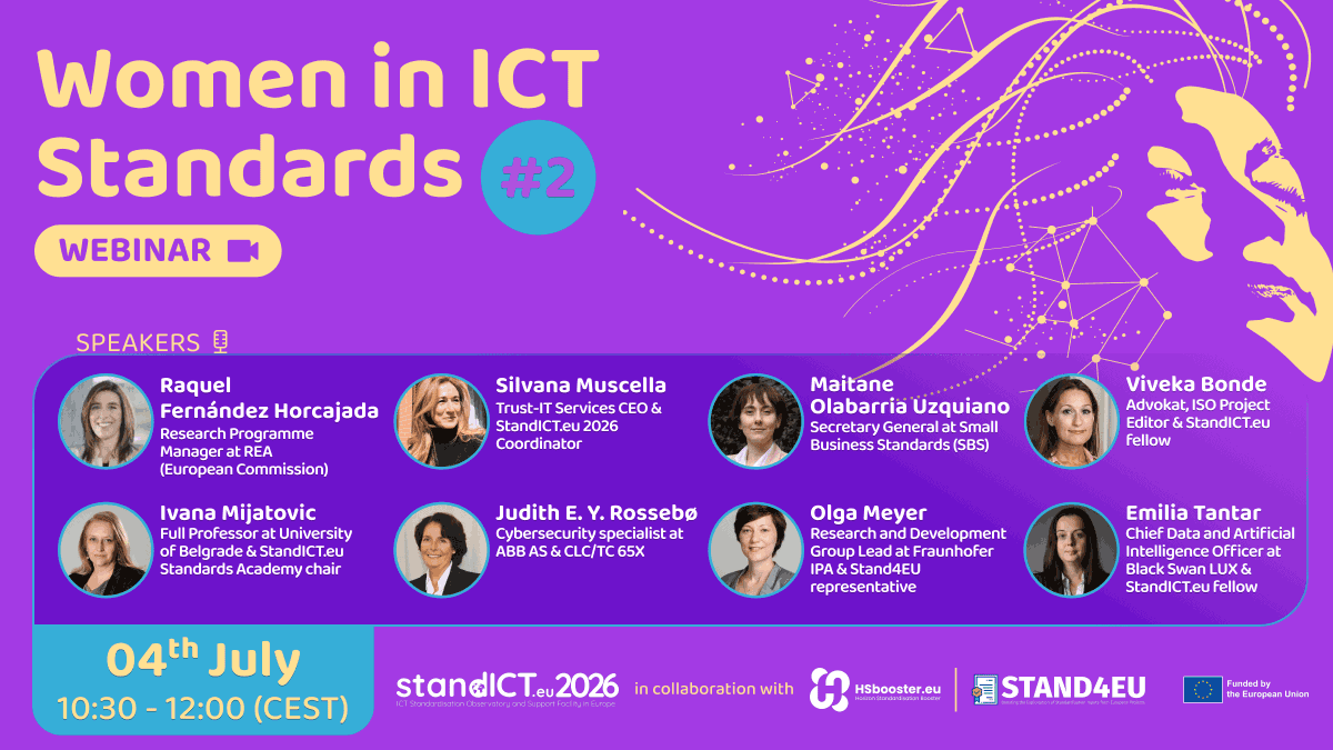 😲Did you miss the webinar on #WomeninICTstandards💜 organised with
<a href="/HSboosterEU/">HSboosterEU</a> &amp; @Stand4EU?
😌No worries. We'll soon upload the recording and the slides of all the speakers!
#ICT #Standards