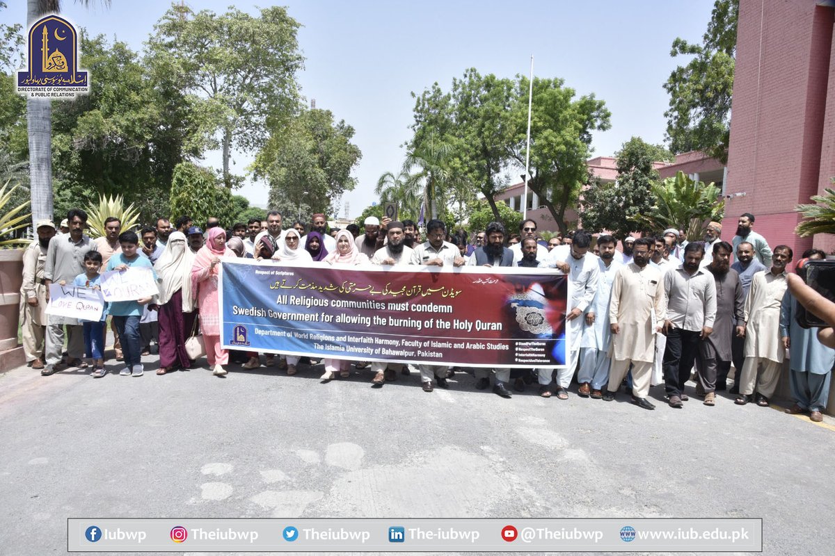 theiubwp's tweet photo. Department of World Religions and Interfaith Harmony and Other Departments, the Islamia University of Bahawalpur organized a Walk in Context with the Disgrace of Holy Quran at Swedan. https://t.co/jkc4nCbCwl