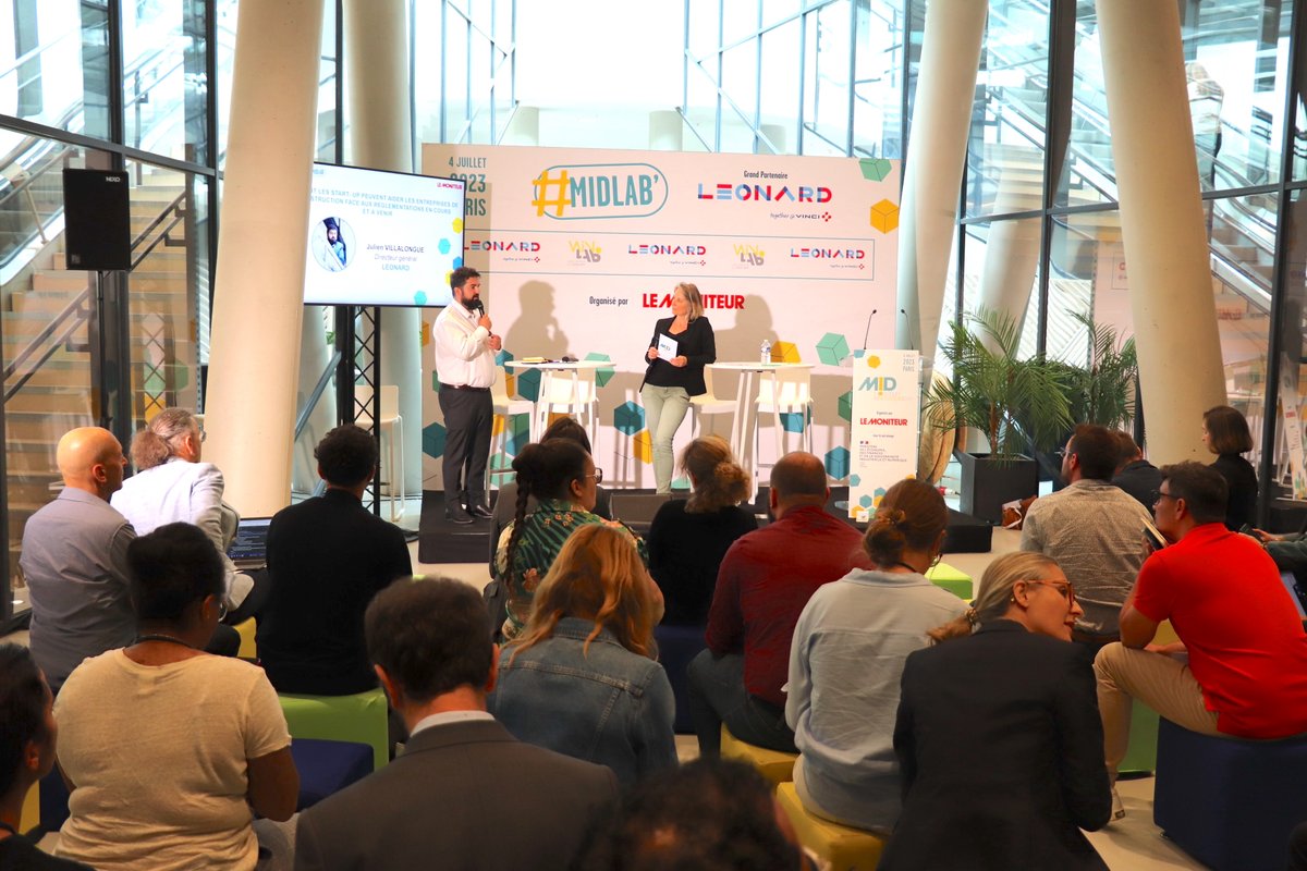 WeAreLeonard's tweet photo. 🤔 RE2020, décret tertiaire, responsabilité élargie du producteur, ZAN... Face aux nouvelles réglementations, les startups peuvent aider les entreprises de la construction. Une collaboration essentielle pour relever ces défis selon @JVillalongue #MIDLAB #MID23 #MID23 https://t.co/yPutsHrkRi