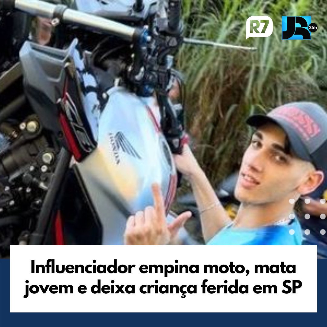 Influenciador dá 'grau' em moto, mata adolescente e deixa criança ferida em  SP - Notícias - R7 São Paulo