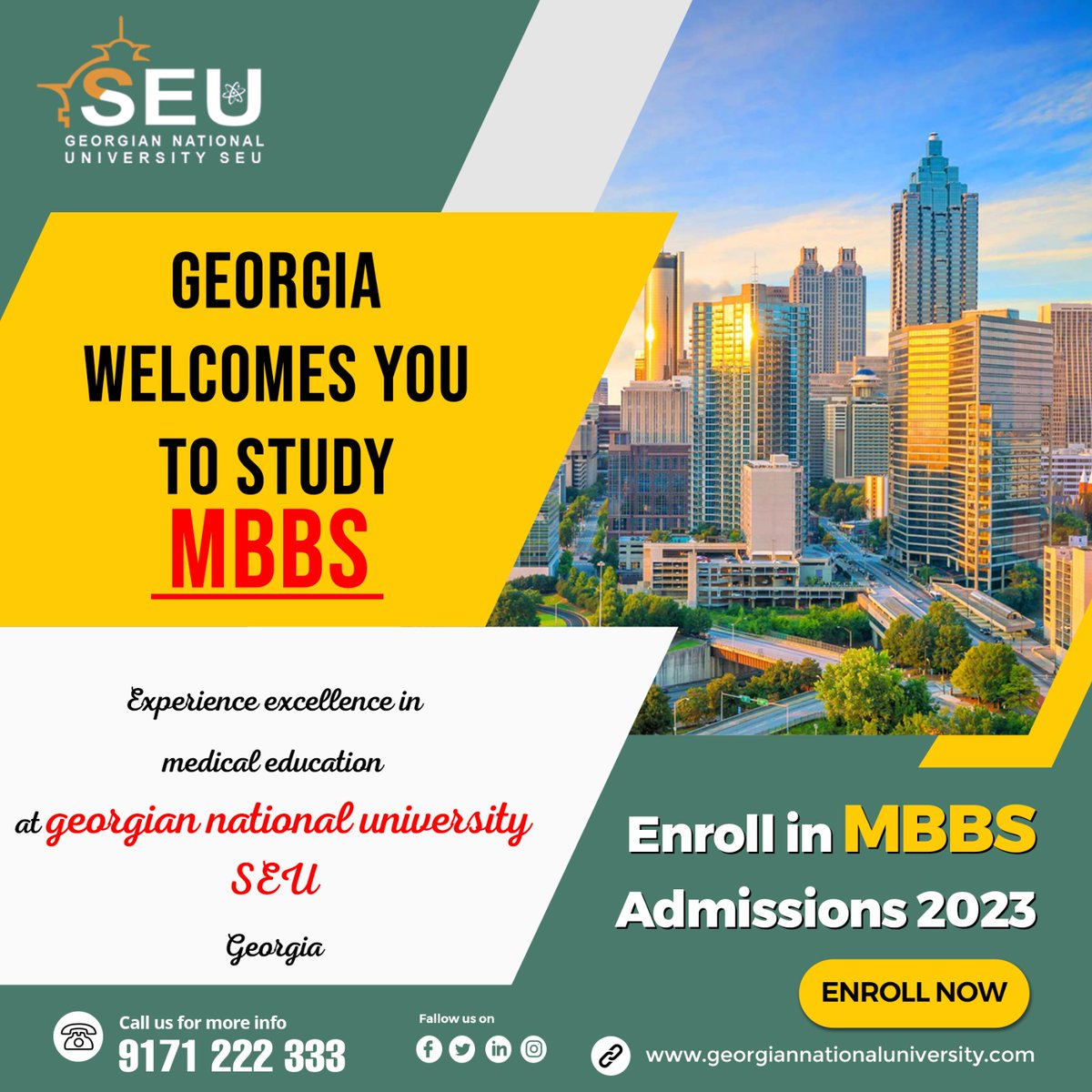 seuedu_in's tweet photo. Georgia welcomes you to study #MBBS! Experience excellence in medical #education at #GeorgianNational University #SEU Georgia. Call us for : 9171 222 333. 
ADMISSION OPEN 2023!
WhatsApp: https://t.co/byjDTrFYiu 
VISIT:https://t.co/C2RCKbSTNe
#MBBSinGeorgia  #wisdomoverseas https://t.co/w5le5pqdbO