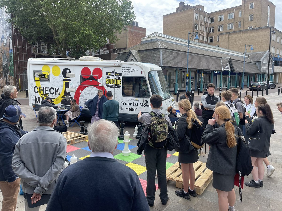 We are proud to be carrying <a href="/BatonOfHopeUK/">Baton of Hope UK</a> to <a href="/MkStadium/">StadiumMK</a> on our 5asideCHESS Battling Suicide Bus today. Last day of a mini tour which has seen the Bus at <a href="/EITC/">Everton in the Community</a> <a href="/LifeRooms_MC/">The Life Rooms</a> <a href="/MorecambeFringe/">Morecambe Fringe</a> <a href="/StockportParish/">Parish of Stockport and Brinnington</a> <a href="/LeicesterMarket/">Leicester Market</a> 
#your1stmoveishello
#checkonyamate