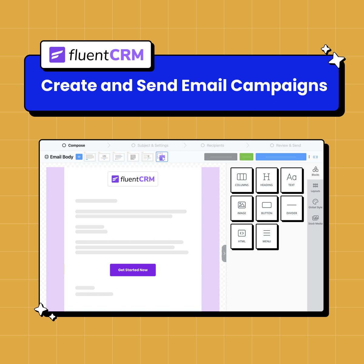 Create and send your email campaign with fluentCRM
