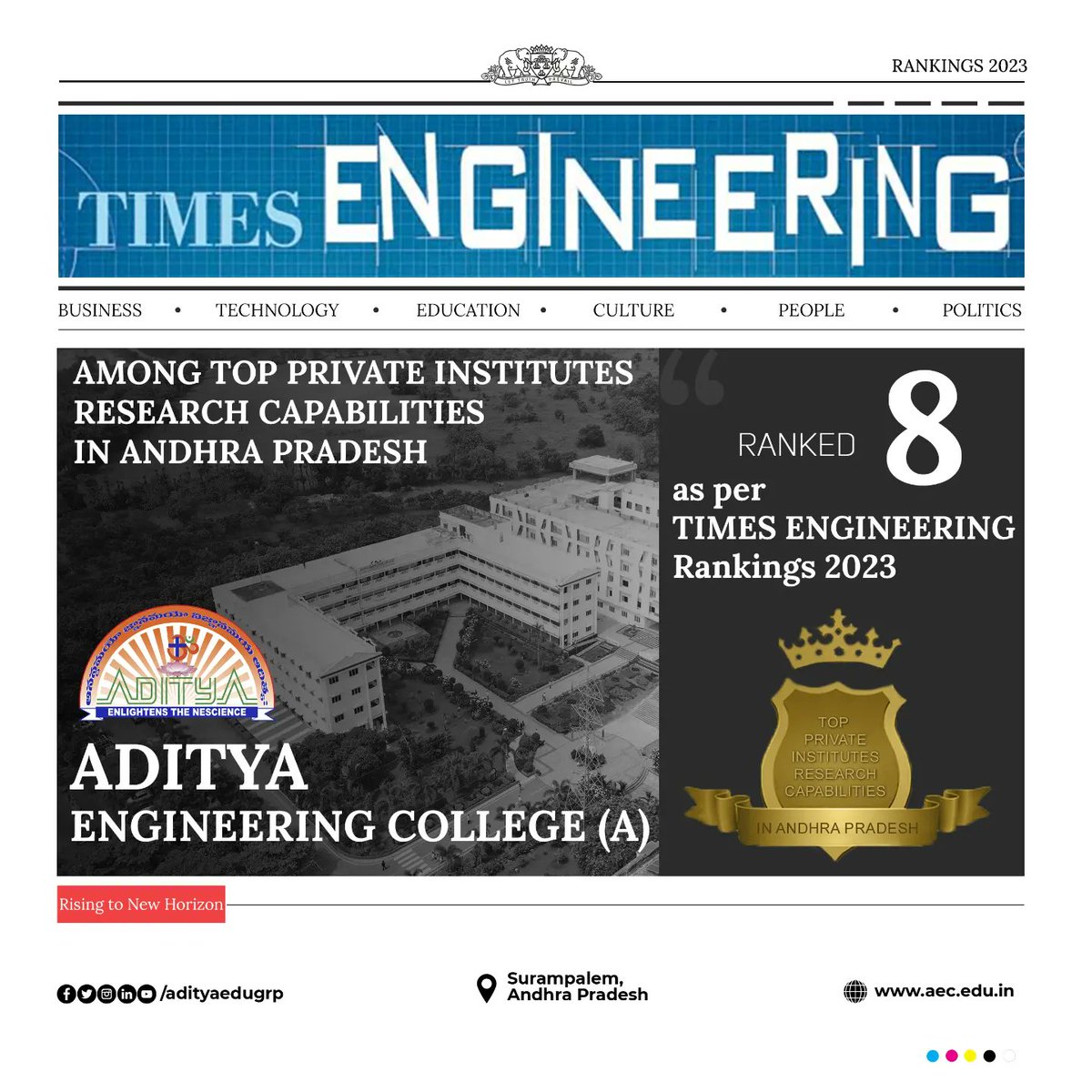 adityaedugrp's tweet image. #Aditya #TimesEngineering #Rankings2023 #TopPrivateEngineeringInstitutes #Rankings #AECaditya #ACETaditya #ACOEaditya #RisingToNewHorizon #AchieveWithAditya