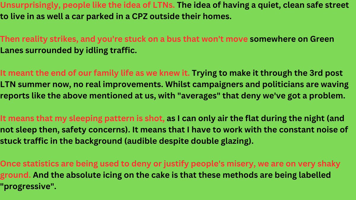 The human cost of LTNs. I’ve pulled together these tweets, written in response to reports suggesting people like LTNs, by a mum living on a Hackney/Islington street that has seen a huge (&amp; admitted) increase in traffic since the LTNs were put in.
islington.gov.uk/~/media/sharep…