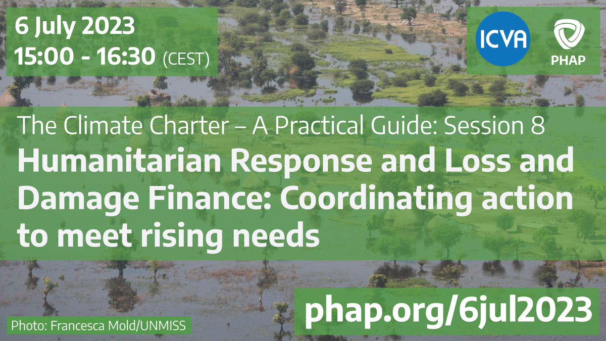 Join us on 6 July with @ICVAnetwork to discuss how #climate finance and #humanitarian response can better work together to respond to climate-related emergencies. Learn more and register for the event at: phap.org/6jul2023