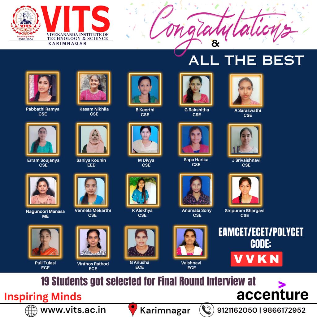 CodeVvkn's tweet image. #VITS #Accenture #Allthebest #ECET2023 #Polytechnic2023  #EAMCET2023 #engineering #trainingandplacement #Telangana #Bestcollege #Vivekanandainstitute #BestEngineeringcollege #karimnagar #Engineeringcollege