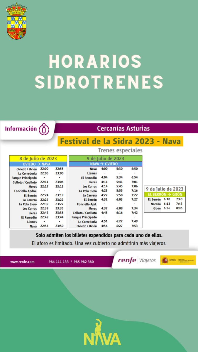 FestivalSidra's tweet photo. Aquí os dejamos los horarios especiales tanto de Alsa como de Renfe para este fin de semana 🍎🍏 https://t.co/pjJ6eOLqqW