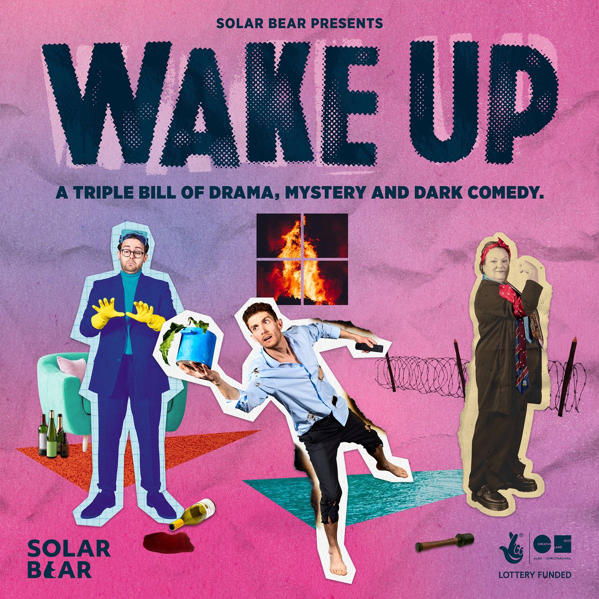Macrobert's tweet photo. A family prepares for war.
A man wakes up next to a dead body, The seas rise, the world is on fire.

@TheSolarBear's #WAKEUP is coming to #Macrobert on Thu 5 Oct. Come + see this inspiring triple bill of visual theatre by three deaf actors. 

Tickets 👉 https://t.co/NeYZ7gjgbC https://t.co/ILecFrA48N