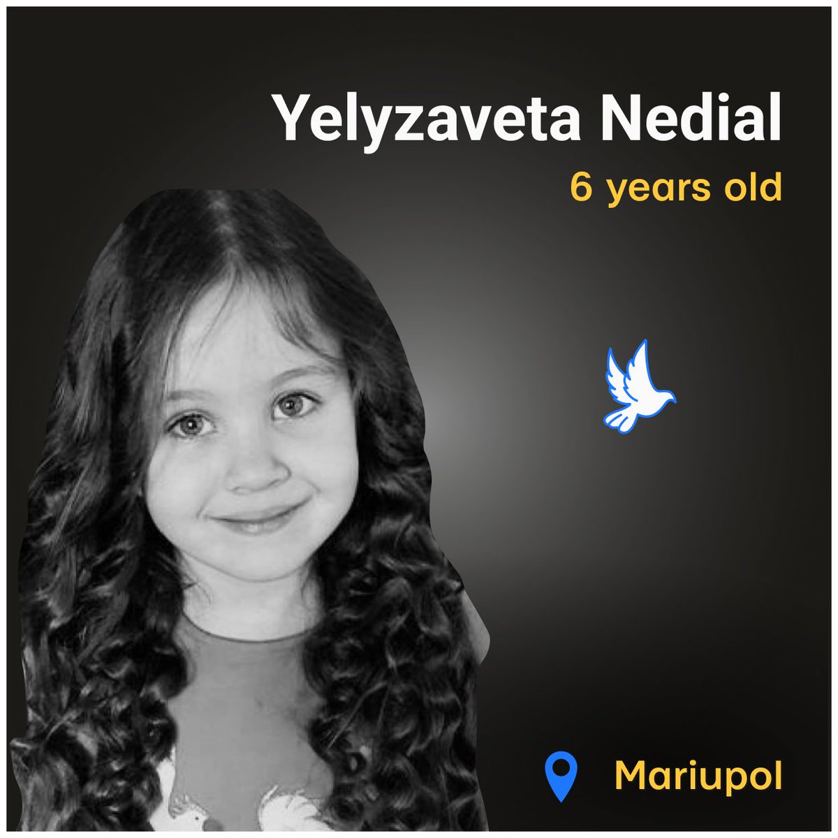 memorialua's tweet photo. 6-year-old Yelyzaveta Nedial was killed on March 16, 2022, when the girl and her parents tried to flee the besieged Mariupol in South Ukraine. The family`s car was hit by a russian projectile on the road. 1/4
#RussiaisATerroristState
#RussianWarCrimes https://t.co/audBZ65qZp
