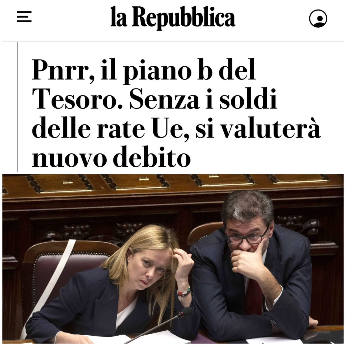 ALTRO DEBITO IN ARRIVO

Siccome il #governodegliincapaci non è riuscito ad aggiudicarsi la terza rata del #PNRR e la quarta sarà l’anno prossimo, adesso pensano bene di fare altro debito pubblico per evitare il disastro e, il governo stesso, dice “sarà inevitabile”. Ormai è