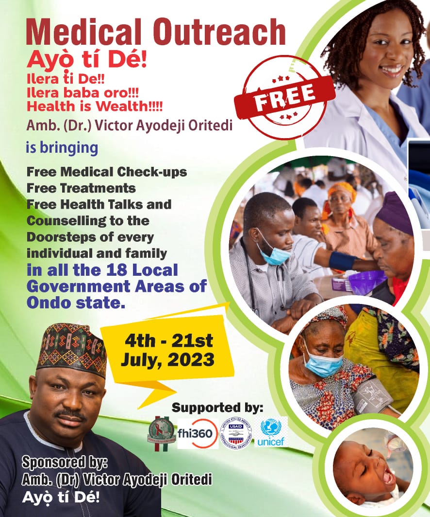 Like the saying, health is wealth, it's of utmost priority to give back to the community.  The team and I will be on ground as we contribute our own quota to the health sector.
#ayotide 
@OfficialAPCNg 
@OndoAPC 
@APCUKingdom 
@stvick
#OndoStateOfOurDream2024 
#ondo 
#ondo2024