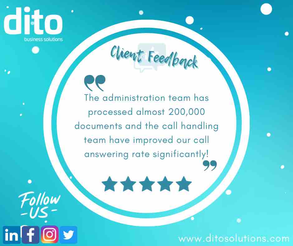 DITO_Solutions's tweet photo. Testimonial Tuesday - we love to receive feedback from our clients. 

If you’d like to find out how we can improve your processes and/or call handling visit our website …

#TestimonialTuesday #Feedback #Outsourcing https://t.co/U1V4Nx32a4