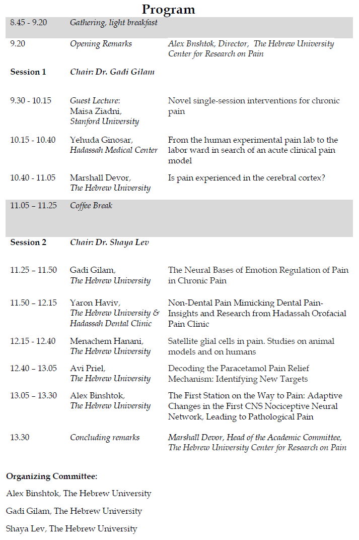 HujiPain's tweet photo. Please join our special symposium "Modulating Pain: From Channels to Emotions". 

We have a stellar line-up with guest lecture by Maisa Ziadni from @StanfordPain 

July 11th at the @Hujident Alfa-Omega faculty club, Ein Karem Campus

Please register at: https://t.co/VjFAnNqlHQ https://t.co/XBob80TXXe