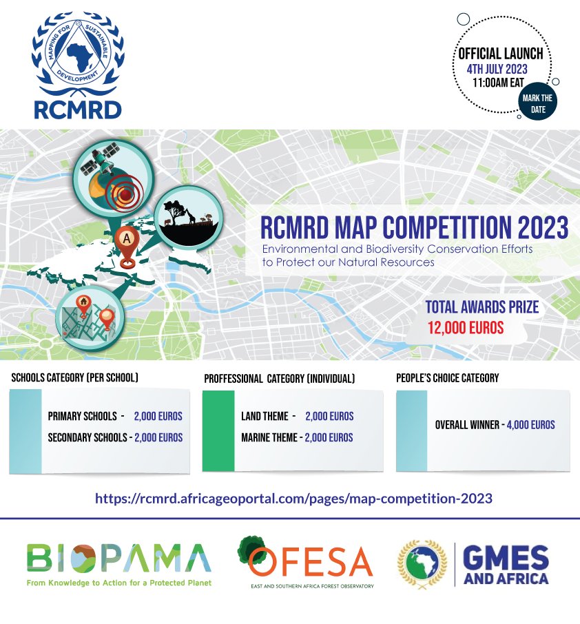 🗓️The day is finally here! Join us today July 4th, 2023 from 10:00AM SAST/11:00AM EAT for the launch of the 2023 RCMRD map competition. You can register using the link below. 🛰️➡️bit.ly/RCMRD2023mapco…