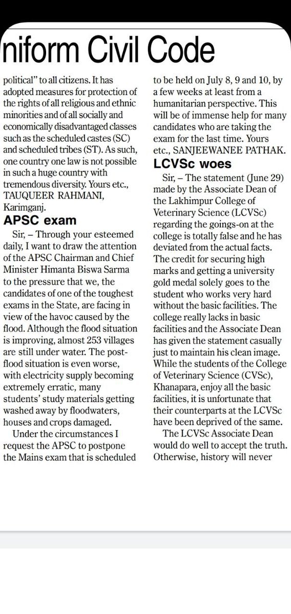 bora_arpit20469's tweet photo. @FightApsc Today's Assam tribune https://t.co/3wjDs7yWUm