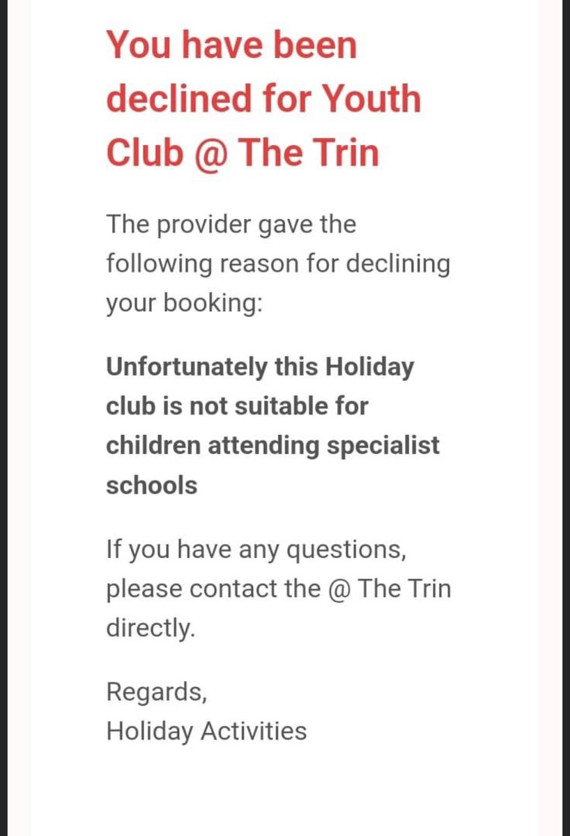 @CentreTrin you may want to update your website that's says 'regardless of disability' to #SEND children NOT WELCOME!!! #disabilitydiscrimination @martinimarie @AIMautistic @Daniell48437722 @thatgingermum @chellecox78 @Kirstyandtommy