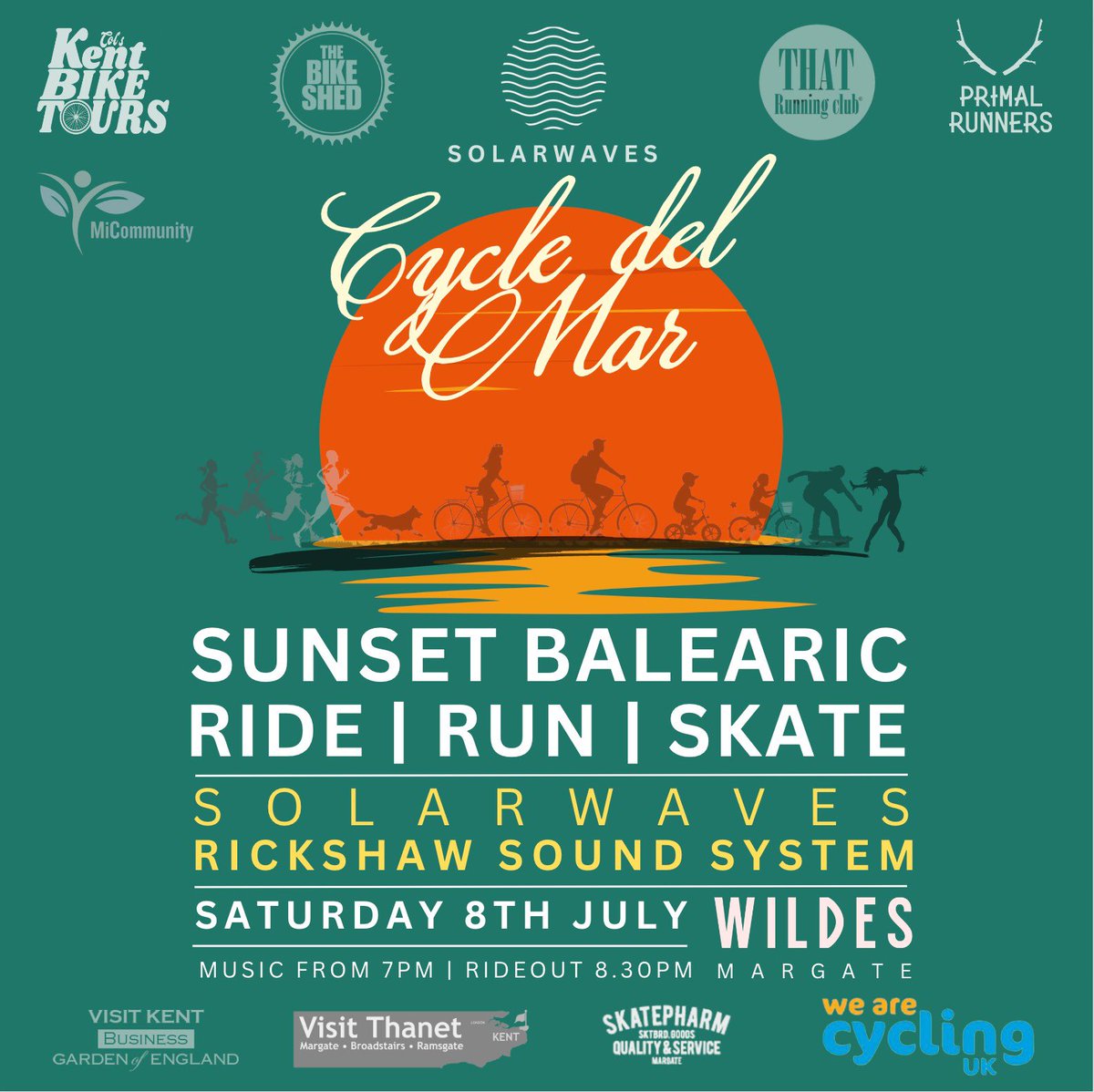 ricky_cox's tweet photo. Join us this Saturday for a sunset “ Balearic bike, skate, run “ with the Solarwaves Sound System… Meet at Wildes, Margate Old Town. Music from 7pm #balearicbeat #housemusic #lovemargate #visitkent https://t.co/BQWutDoyyB