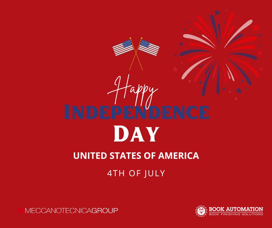 Happy Independence Day, United States! 🇺🇸
🎉 We want to wish all our American colleagues, customers, prospects, and friends a very happy 4th of July! 
#meccanotecnicagroup #bookautomation #4thofJuly2023 #independenceday2023  #printindustry #printfinishingsolutions