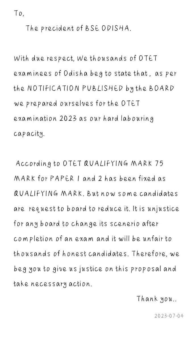 Santosh67744545's tweet photo. It will be injustice to thousands of fair and talented students of odisha if the board reduce the qualifying mark of #OTET(ODISHA TEACHER ELIGIBILITY TEST) after completing the entrance test. #OESTAA. 
@BSEOdisha
@SMEOdisha 
@vkpandianod 
@CMO_Odisha 
@MoSarkar5T https://t.co/orJsLWYUwP