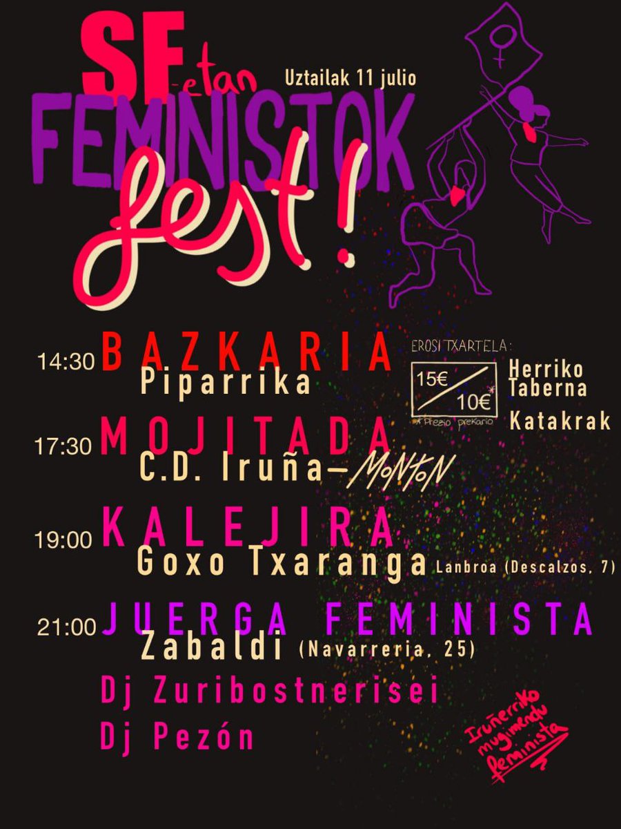[AGENDA] "Sanferminetan feministok fest!"

📆 Uztailak 11 asteartea
⏰14.30tik aurrera
📍Jarauta kalean, Iruñea