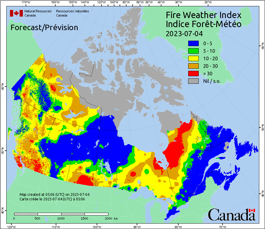 mn_storm's tweet photo. Today has potential to be an active fire day in northern Quebec. RH as low as 20%, winds over 20 kmh, and temperatures >30°C will create conditions favorable for extreme fire behavior. #qcstorm #firewx https://t.co/7YVEL8H1m6